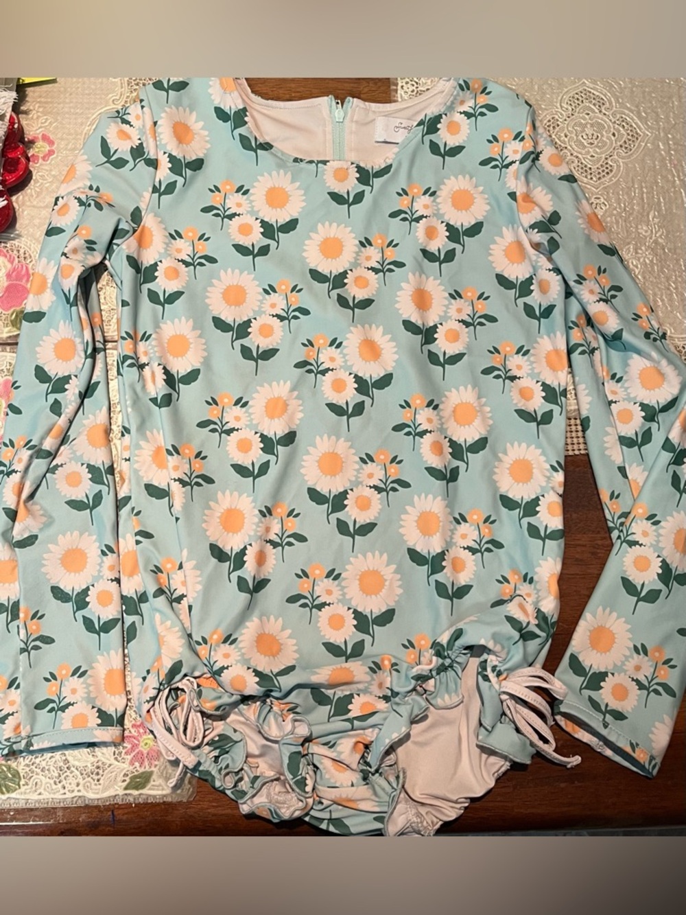 SweetHoney Mint Floral Long Sleeve One-Piece